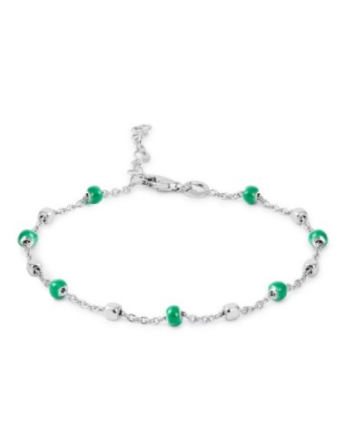 PULSERA PLATA Y BOLITAS VERDES