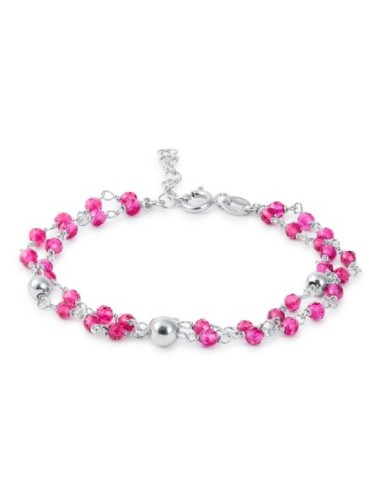 PULSERA PLATA Y BOLITAS FUCSIA