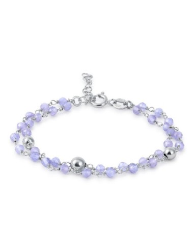 PULSERA PLATA Y BOLITAS LILAS