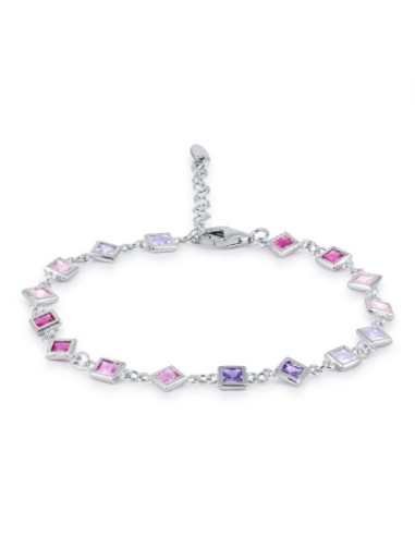 PULSERA PLATA CON CRISTALES LILAS Y FUCSIA